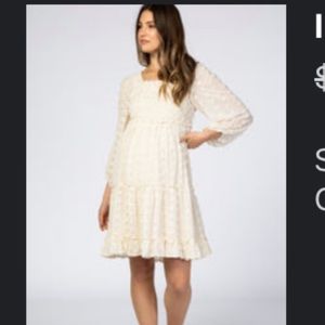 Ivory Swiss Dot Long Sleeve Maternity Dress